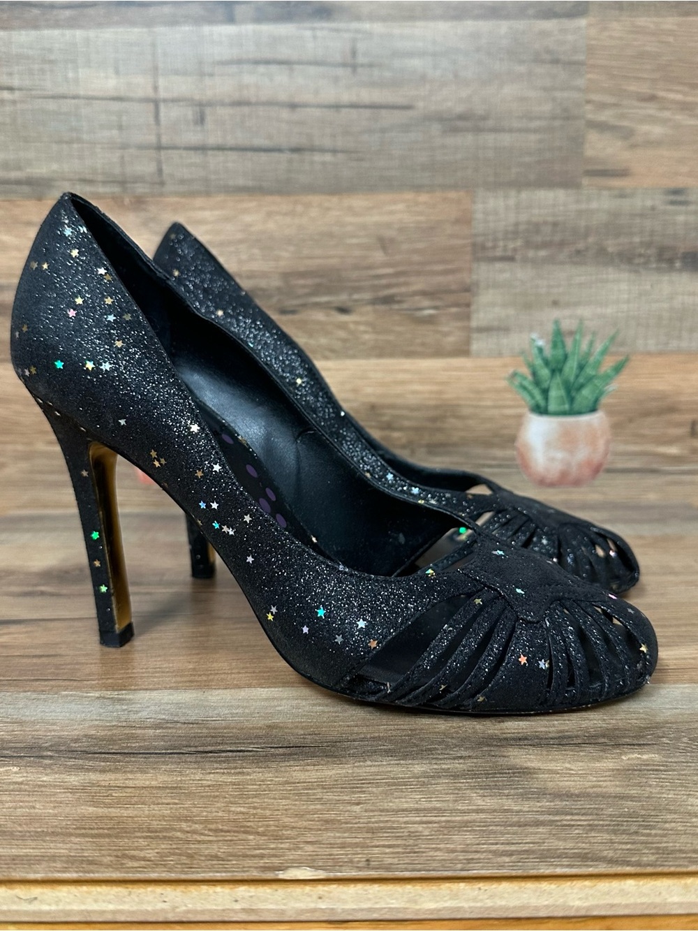 Oh Deer women’s Starlite stiletto heels glittery stars size 7.5